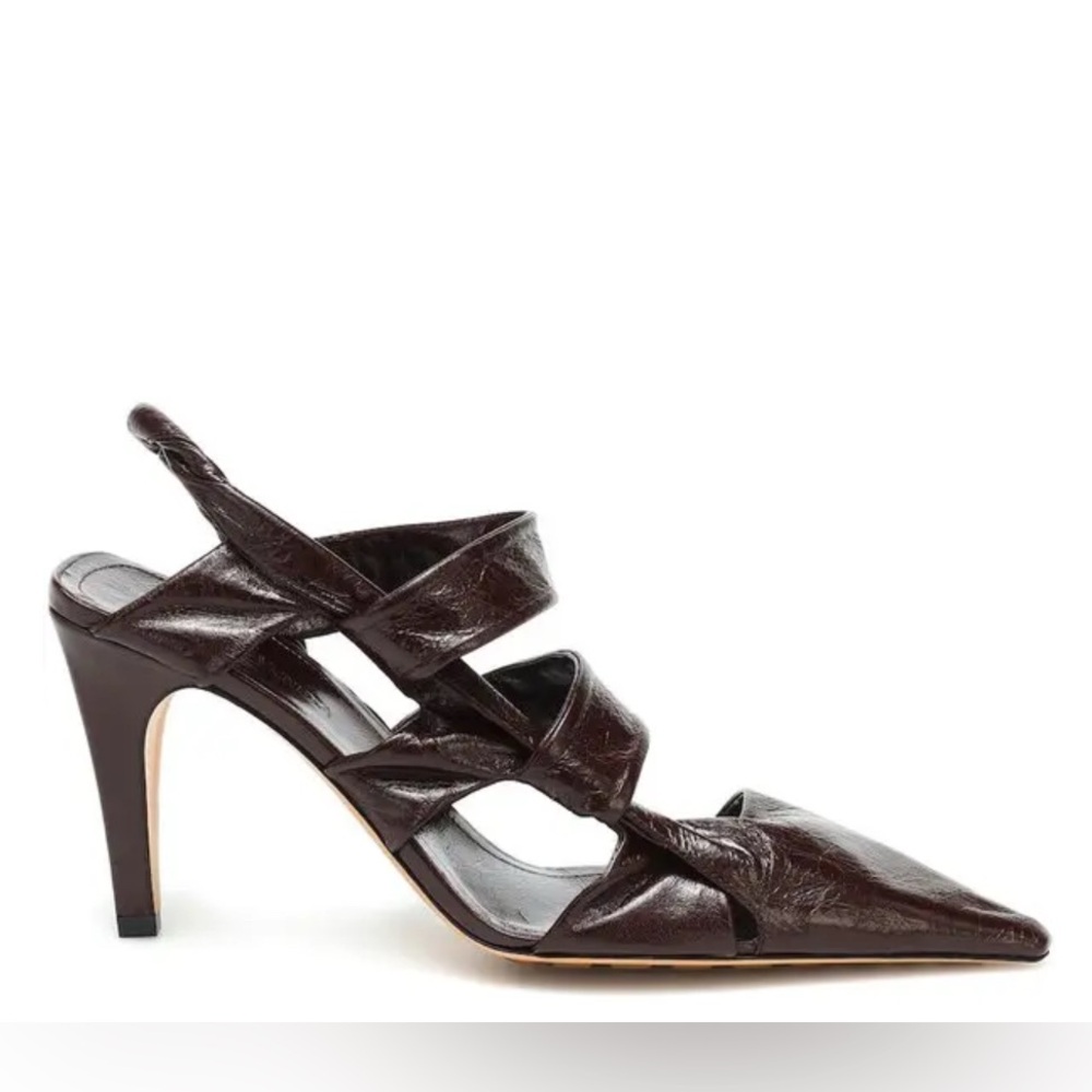 Bottega Veneta NIB Chocolate Brown Point 90 Leather Slingback Pumps